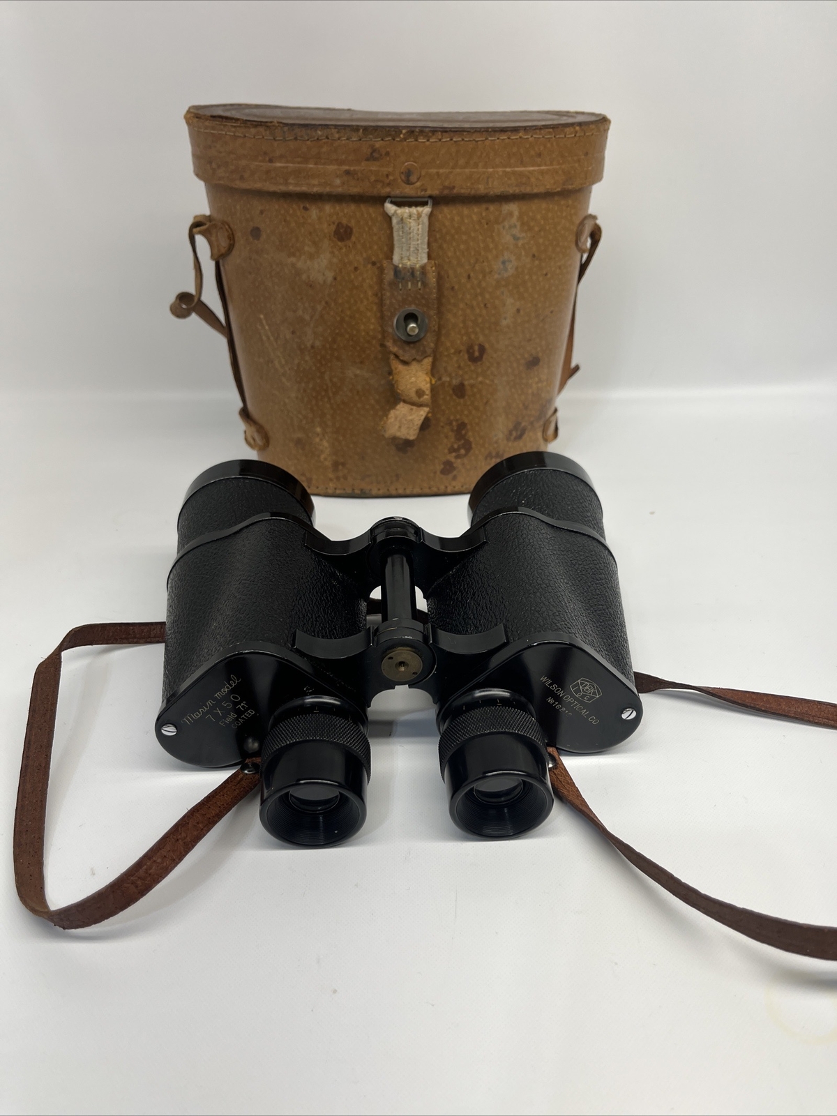 Binocular 7 x 50 Field 7.1* 60’s Wilson Optical CO. Coated Lenses Leather Strap