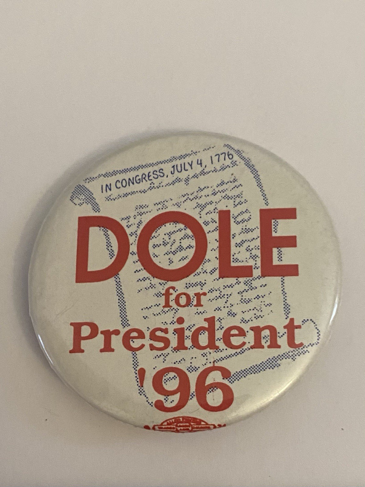 Dole For President ‘96 Pin Back Button P96