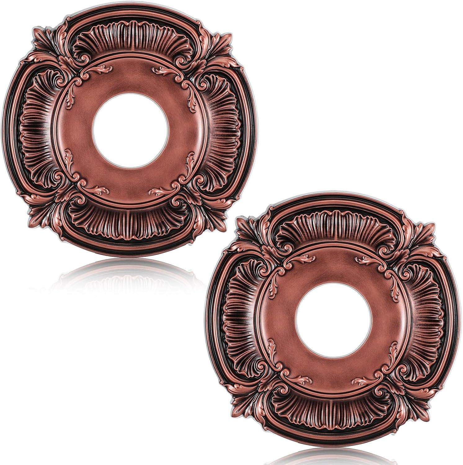 2-Pack Brown PU Ceiling Medallions for Chandeliers & Light Fixtures, 12"OD