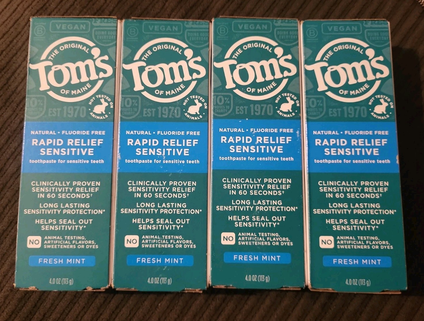(4) Tom's Rapid Relief Sensitive Fresh Mint Toothpaste 4oz ~EXP: 10/26+