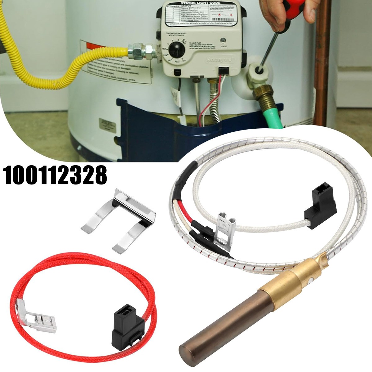 100112328 Gas Thermopile, 21"INCH, 750mV, For Water Heaters, Natural/Propane Gas