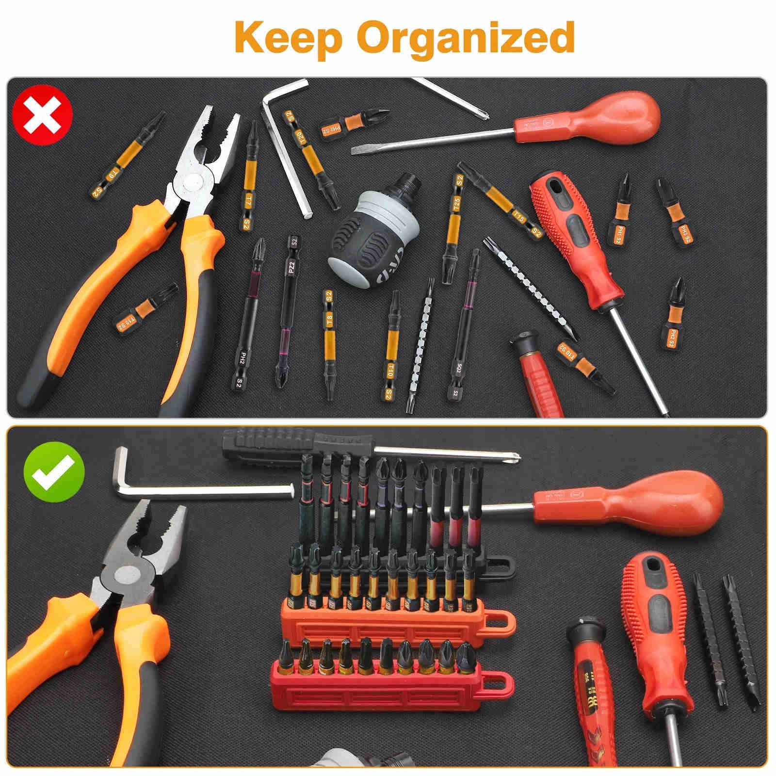 3x 1/4" Hex Bit Holder Storage Rail Color Coded Bit Organizer With Carabiner