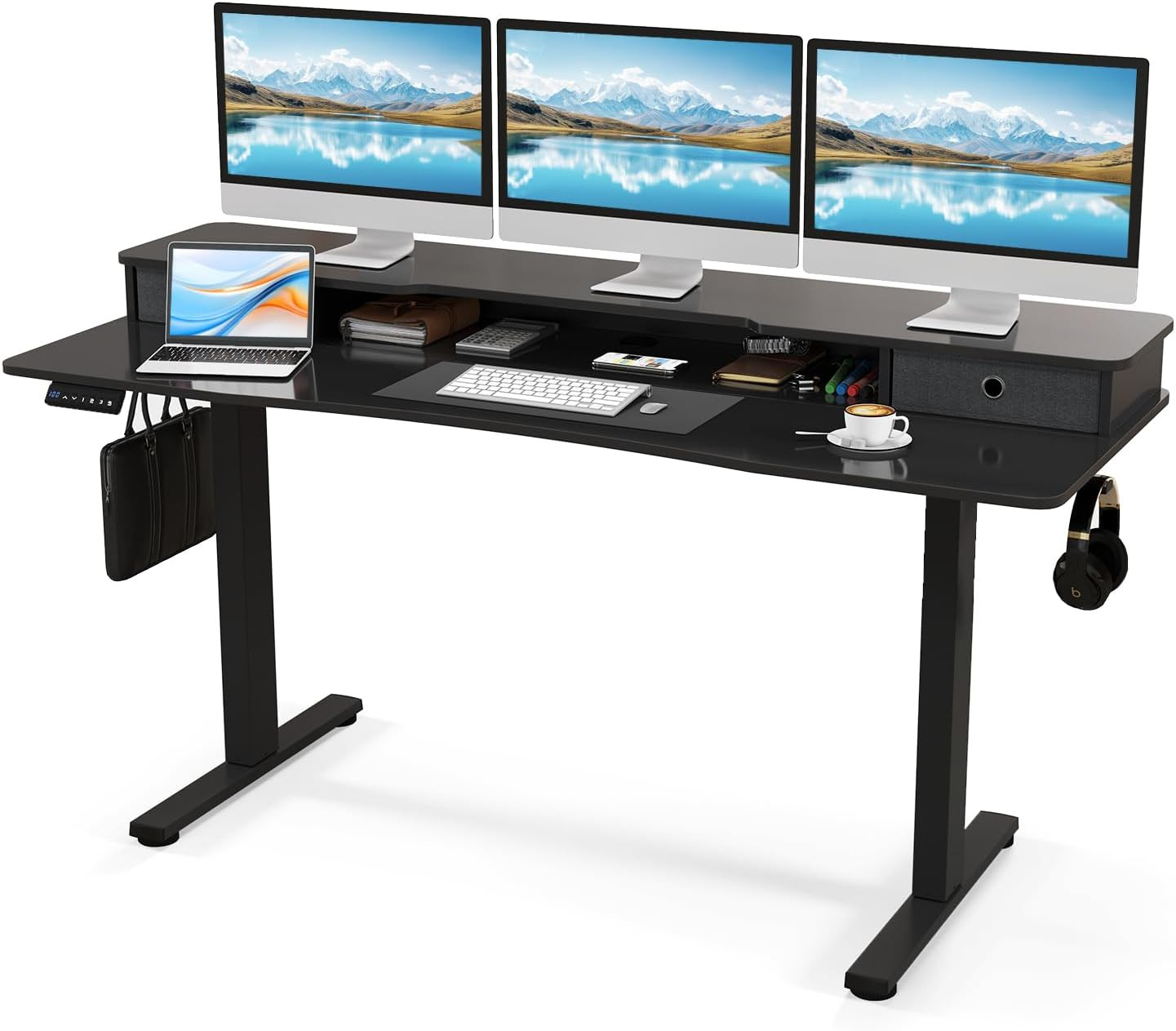 Electric Height Adjustable 63" Standing Desk with Drawers & Memory Settings