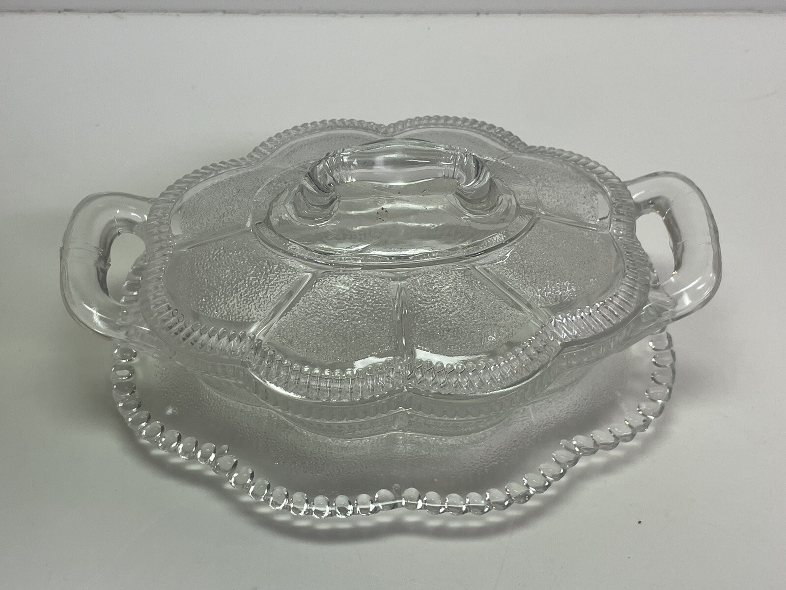 Clear Pressed Glass Oval Handled Dish with Underplate