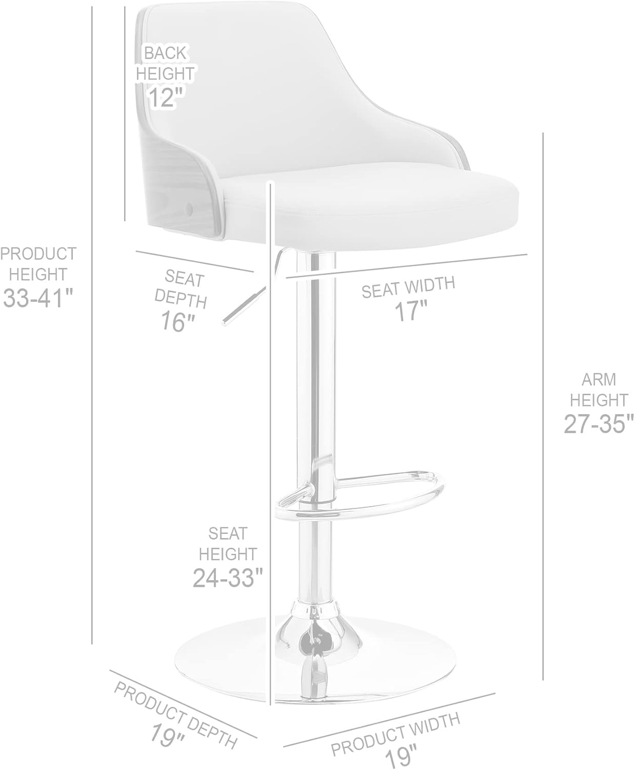 Modern Adjustable Gray Faux Leather Bar Stool with Walnut Wood Base