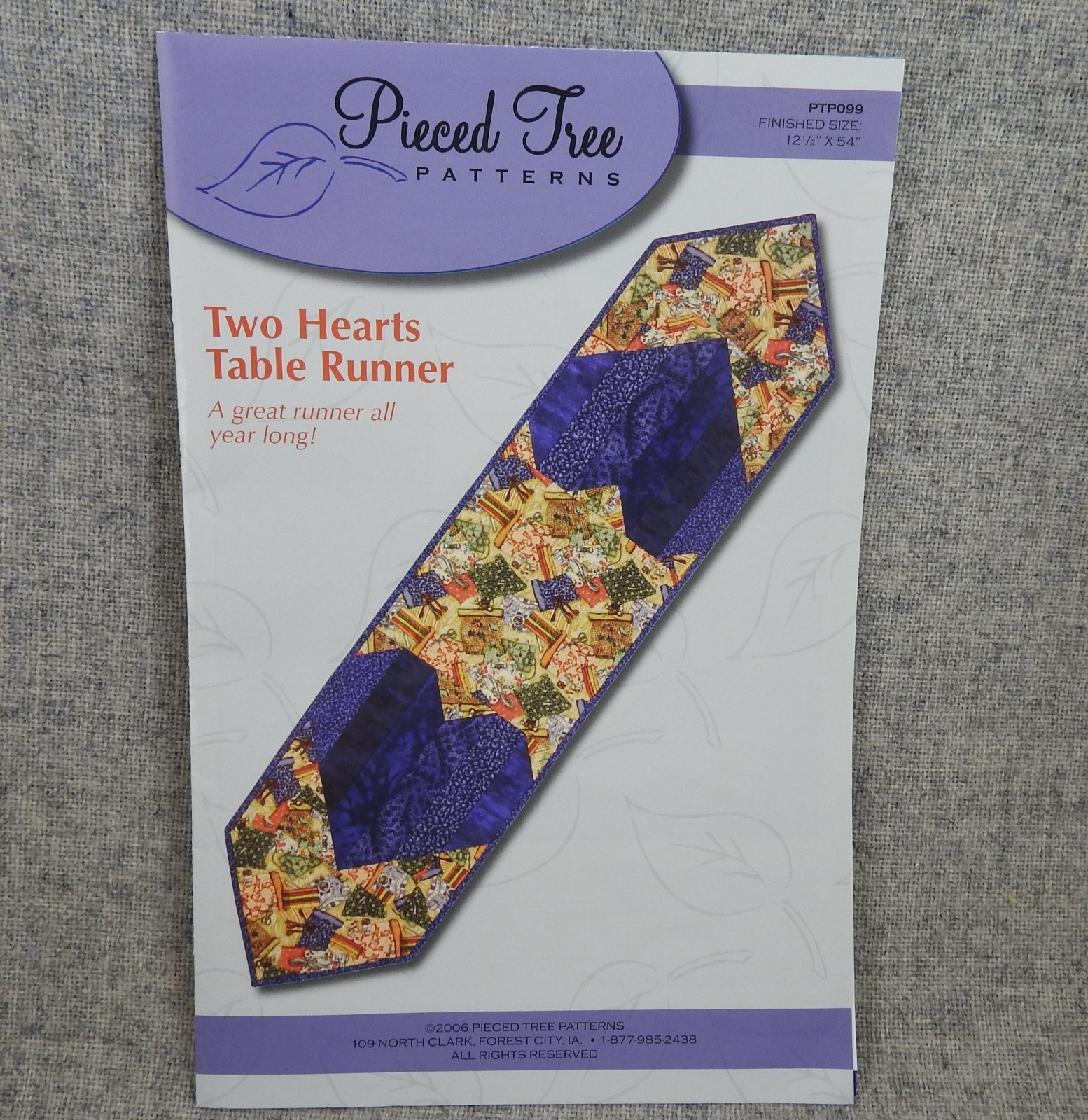 Two Hearts Table Runner 12 x 54 Valentines Holiday Pieced Tree Quilt Pattern