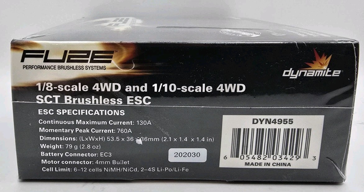 Dynamite DYN4955 Fuze 130A Sensorless BL Waterproof ESC: 4WD SCT 1/8