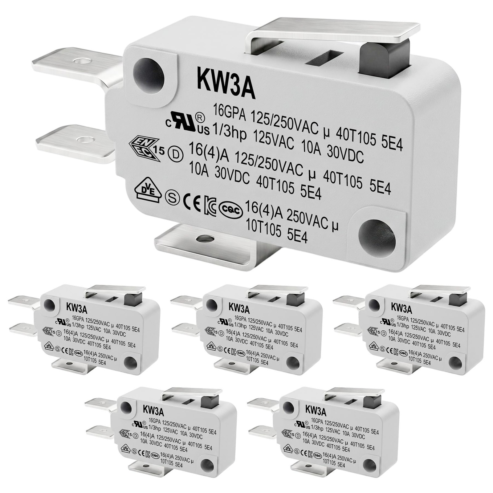 Weasch 6 Pack Short Hinge Lever Micro Switch, 16A 125/250V V-151-1C25, Gray