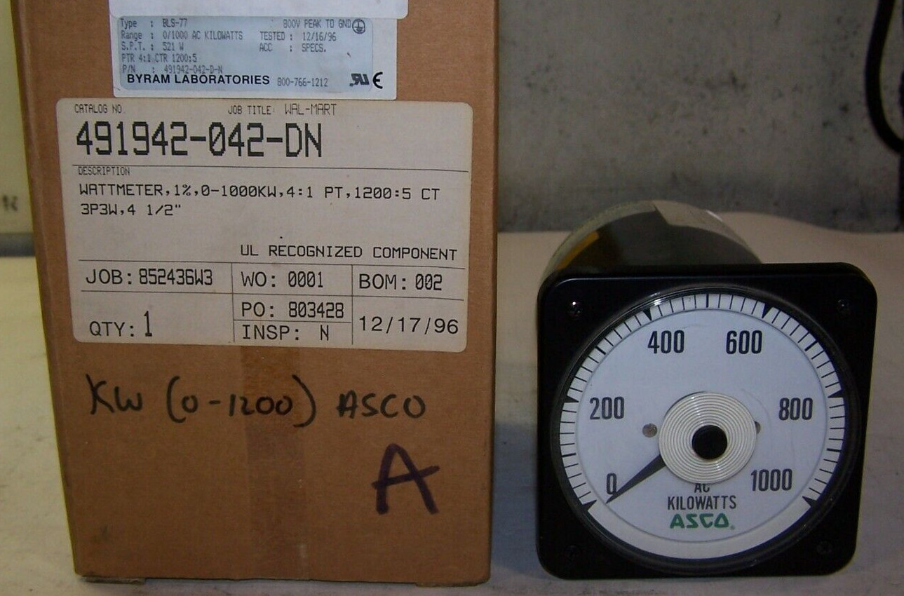 NEW ASCO CROMPTON BLS-77 0 - 1000 AC KILOWATTS PANEL METER 491942-042-D-N