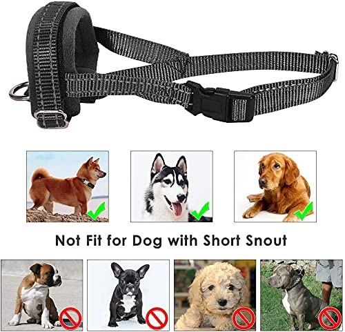 M-Size Soft Dog Muzzle Adjustable Padded Nylon for Chewing Barking Black