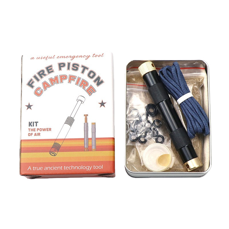Black Metal Fire Piston Fire Starter Kit Camping Survival Fire Tool Set