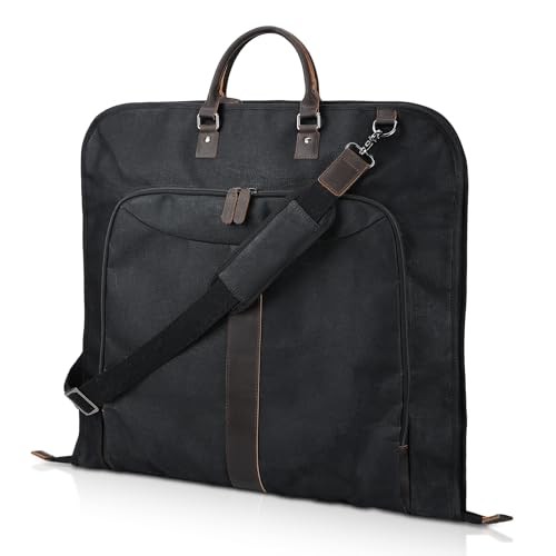 Polare Waxed Canvas Full Grain Leather Trim Garment Carry On Bag for Black