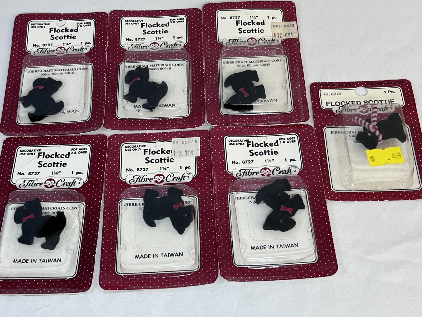 Lot of 7 Vintage Flocked Scottie Fibre Crafts NIP