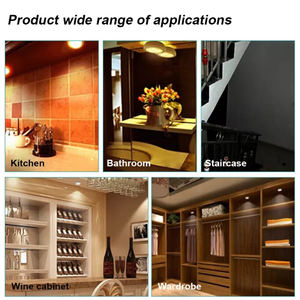 3PCS LED Puck Light Wireless Under Cabinet Lighting bulbs Kitchen Counter Light