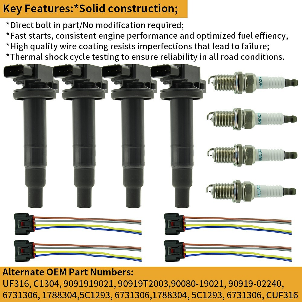 UF316 Ignition Coil and Spark Plug for 01-10 Toyota Yaris Prius XA XB Echo 1.5L