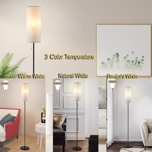 Floor Lamp for Living Room, Modern Standing Lamps with Lampshade, Beige Shade