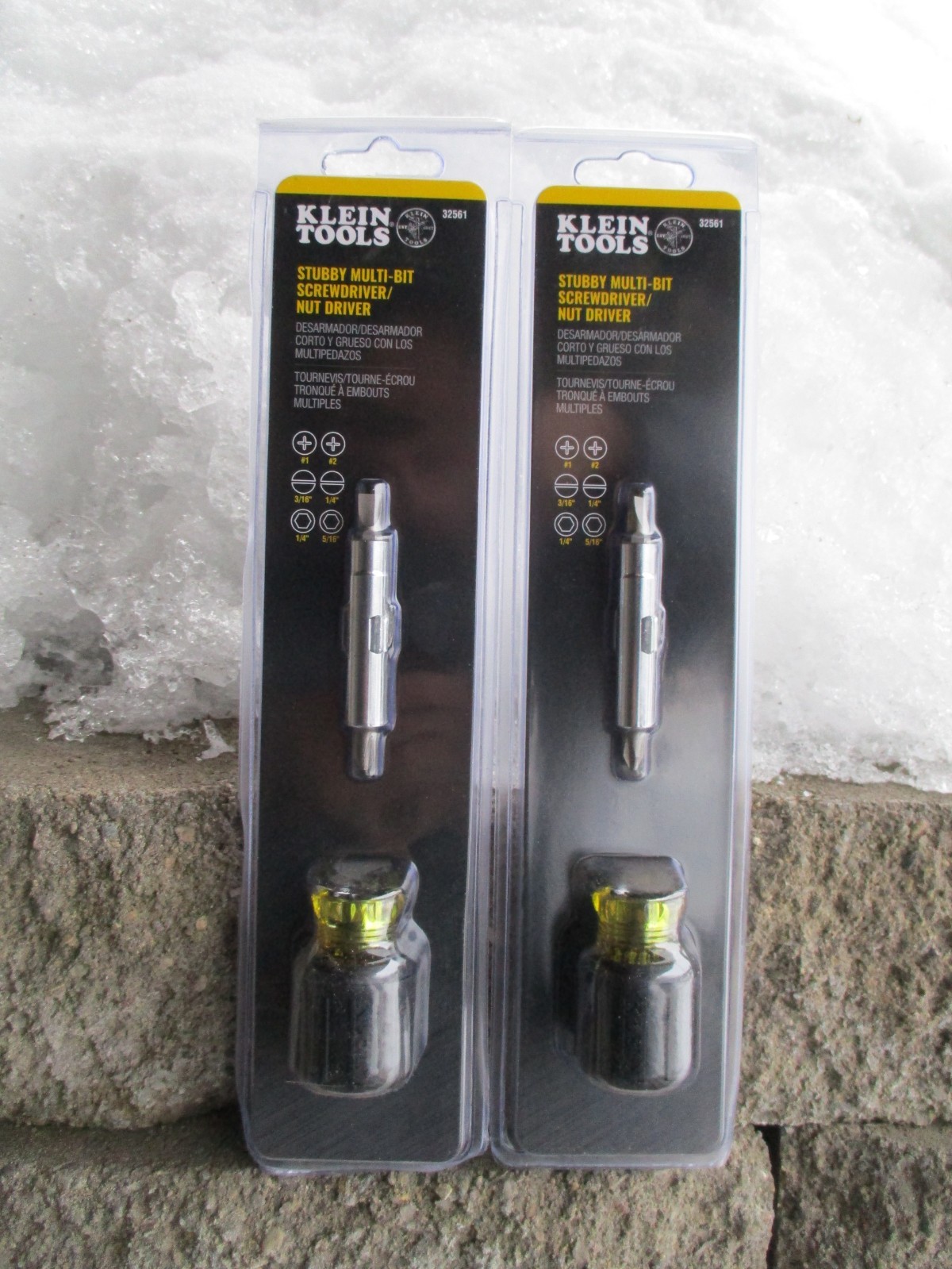 Pair of Klein Tools 32561 Stubby Screwdriver Nut Driver 6-in-1 Multi-bit Tool