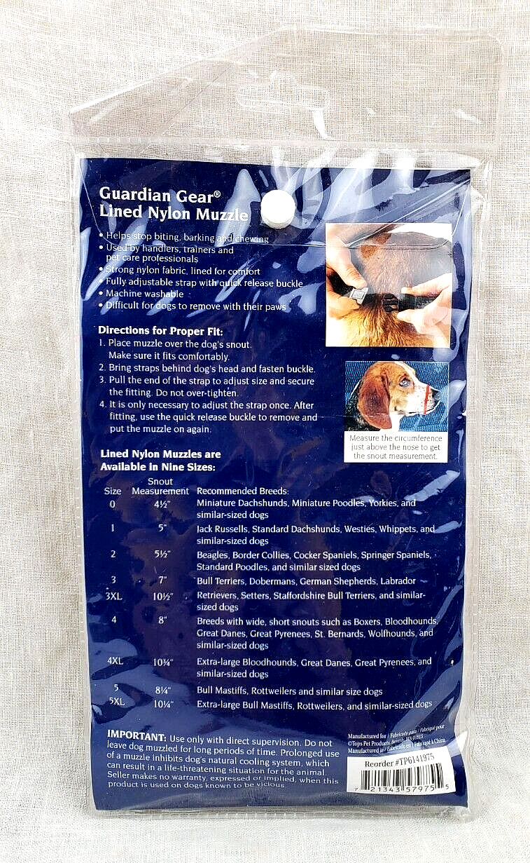 Guardian Gear Comfort No Bite Bark Lined EZ Fit Adjustable Dog Muzzle 4XL