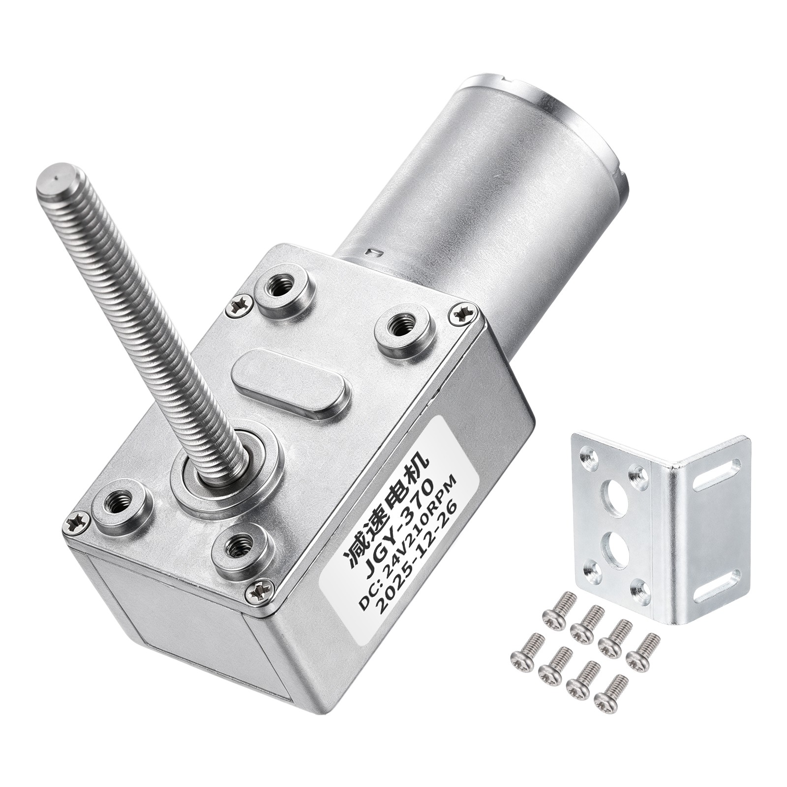 JGY-370 24V 210RPM DC Worm Gear Motor M6 Thread Shaft with L-Shaped Bracket
