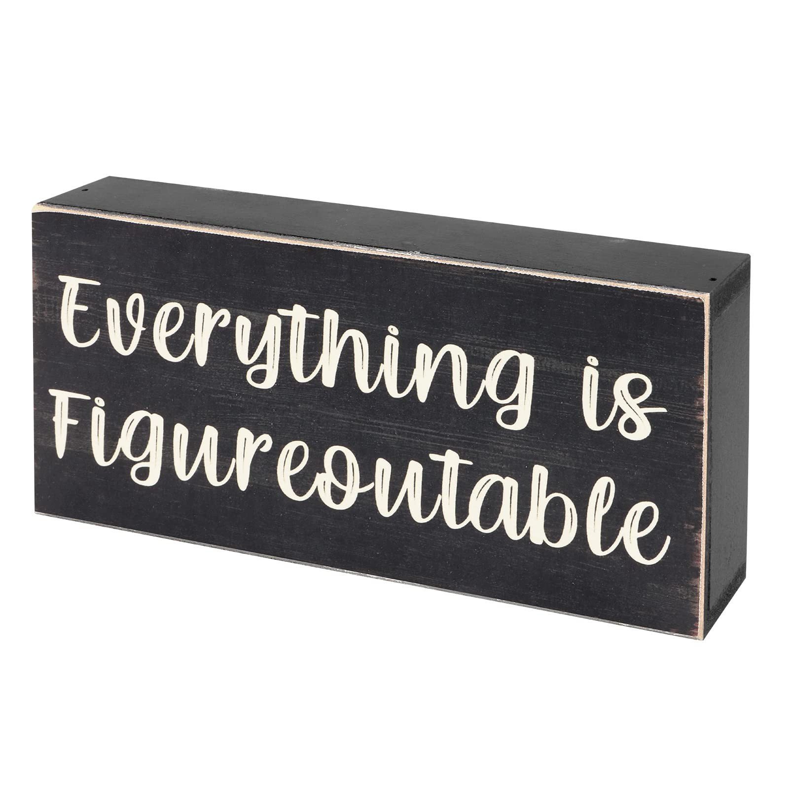Esur Home Office Desk Black Decor - Inspirational Farmhouse Wooden Box Sign - Ev