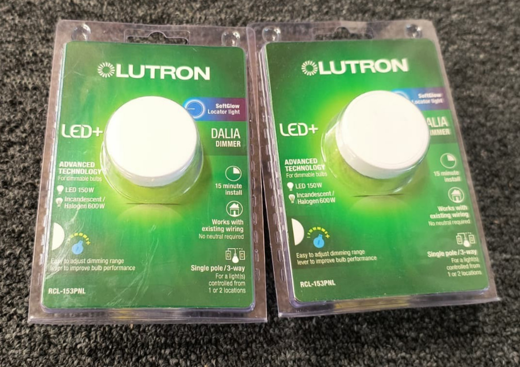 Lot of 2! Lutron RCL-153PNL DALIA LED+ Softglow Locator Light Dimmer White, E