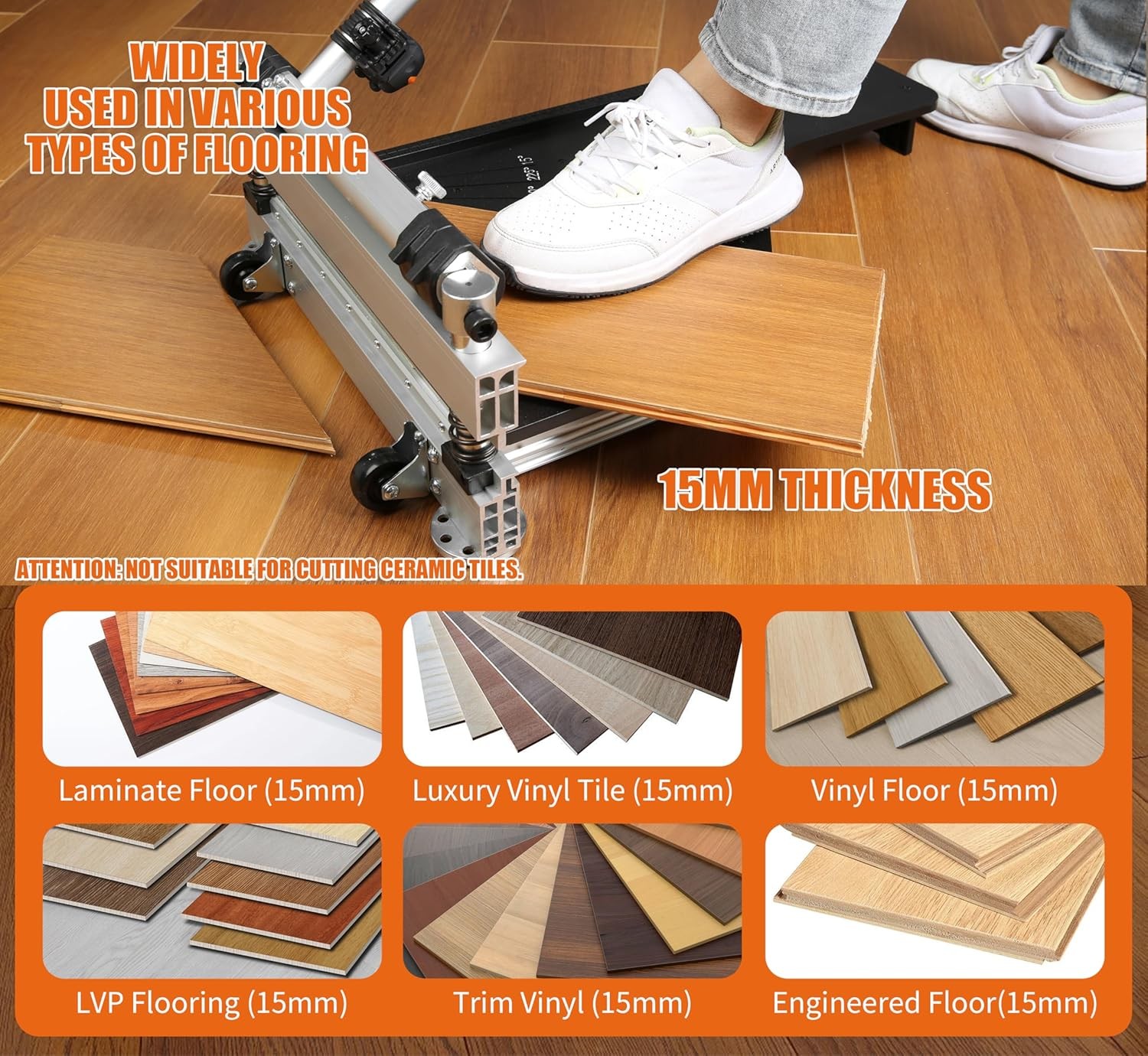 13” Vinyl Floor Cutter with Wheels – Easy Angle & Length Cutting, Flooring Tools