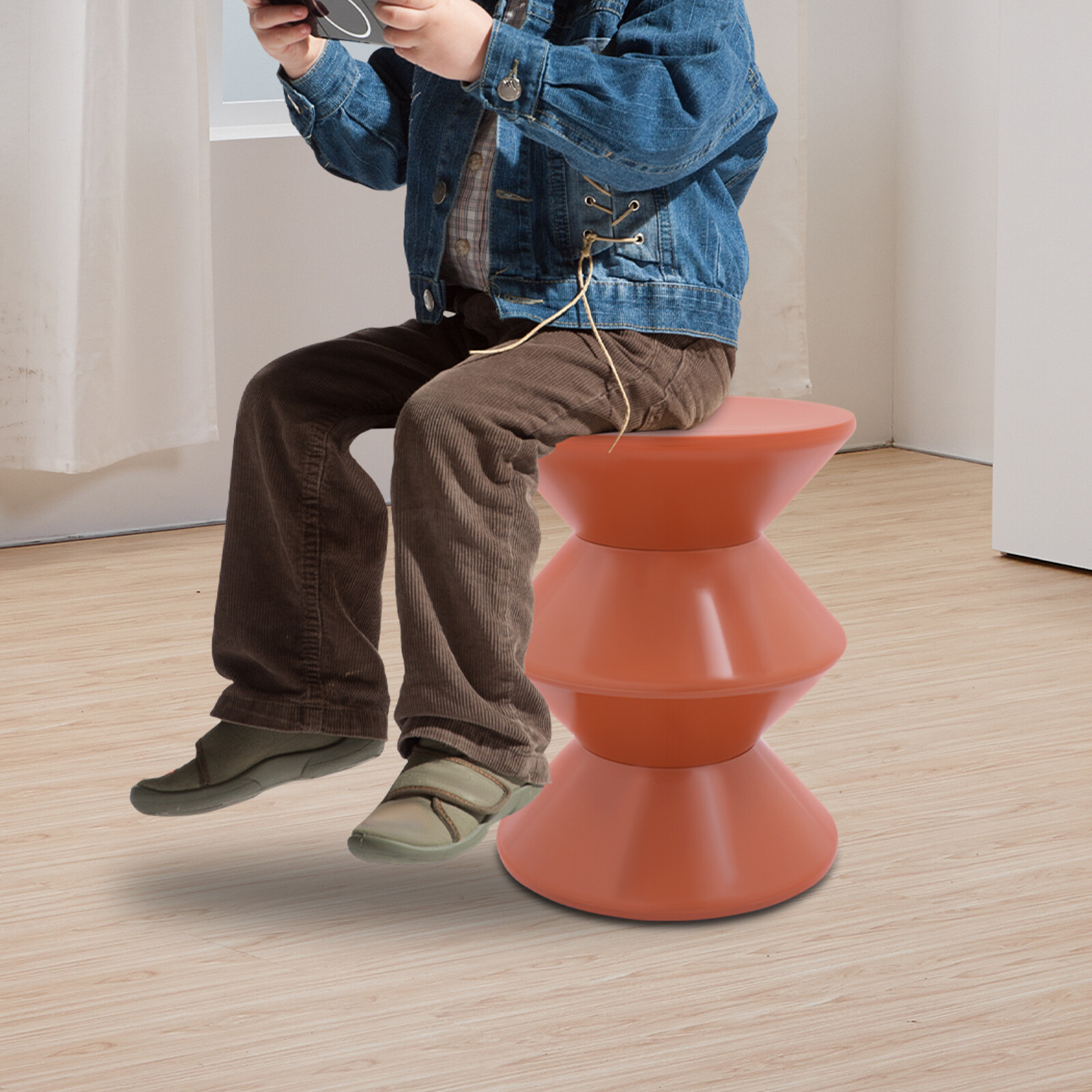 Orange Round Side Table Indoor PET End Table 36*45cm Floor-Standing Side Table