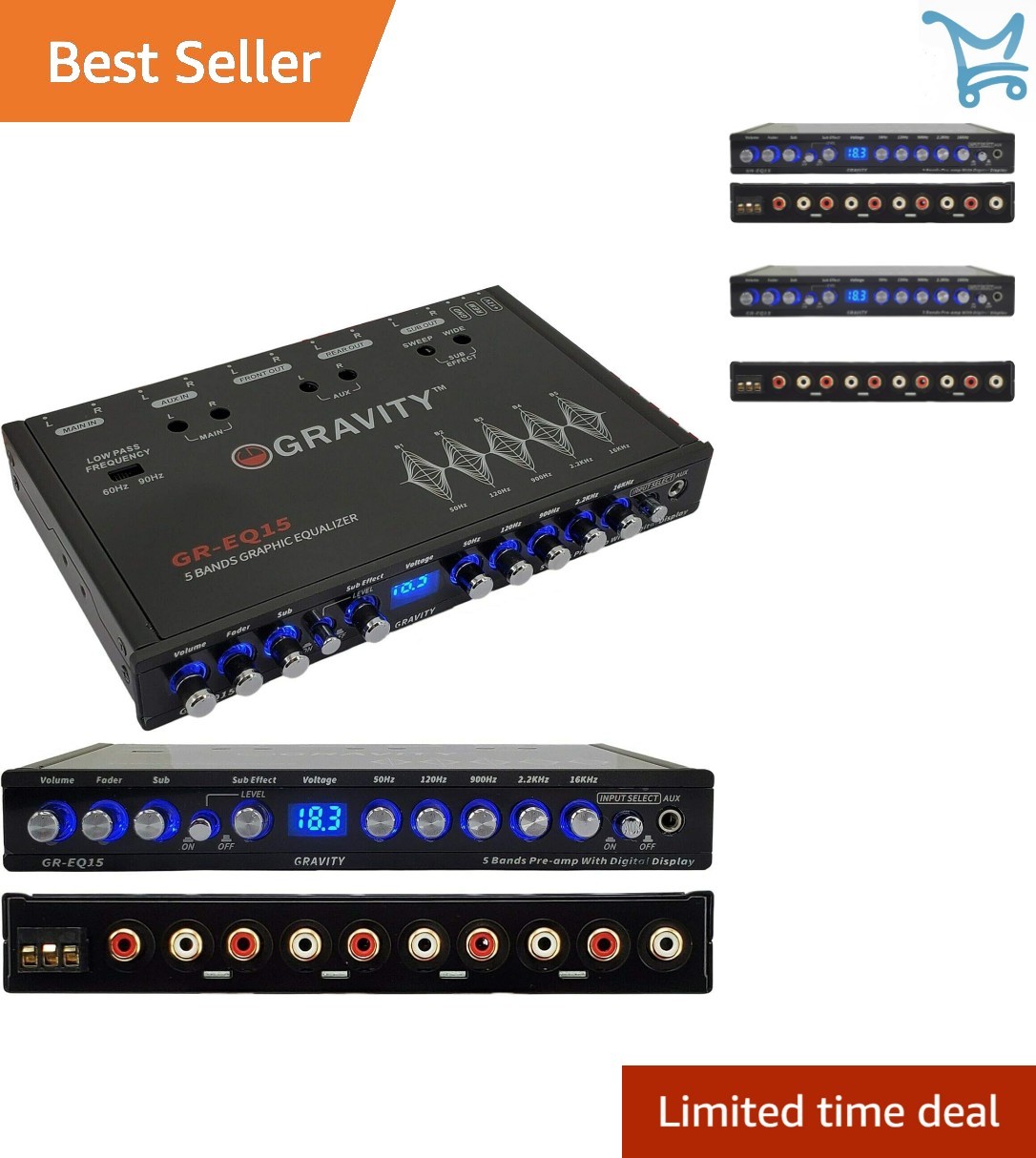 Car Audio Equalizer 1/2 Din 5 Bands Front Rear Subwoofer RCA Volume