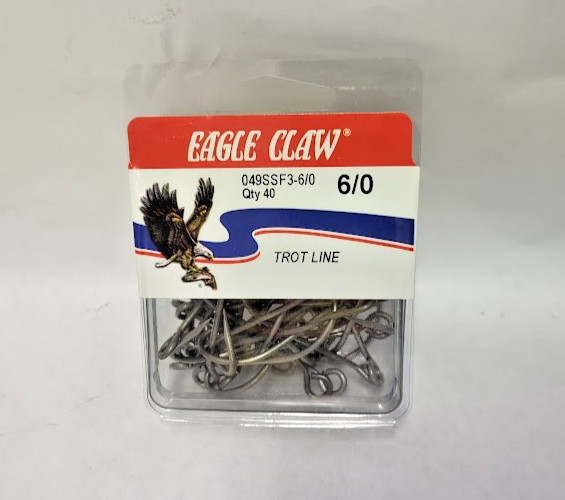 40 Pack.  #049SSF3-6/0  Eagle Claw Trot Line Hooks  Lazer Sharp Big Eye