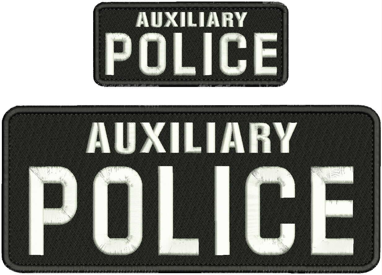 Collectible Embroidery Patch Auxiliary Police 4X10 AND 2X5 White On Black