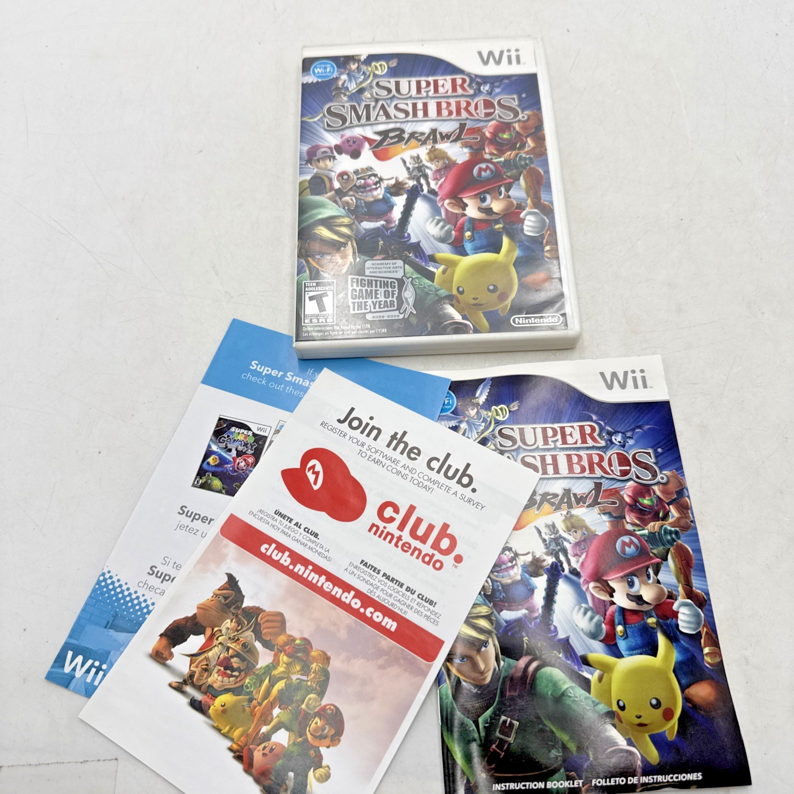 Super Smash Bros. Brawl Game Case ONLY Nintendo Wii, 2008 Manual Inserts NO DISC