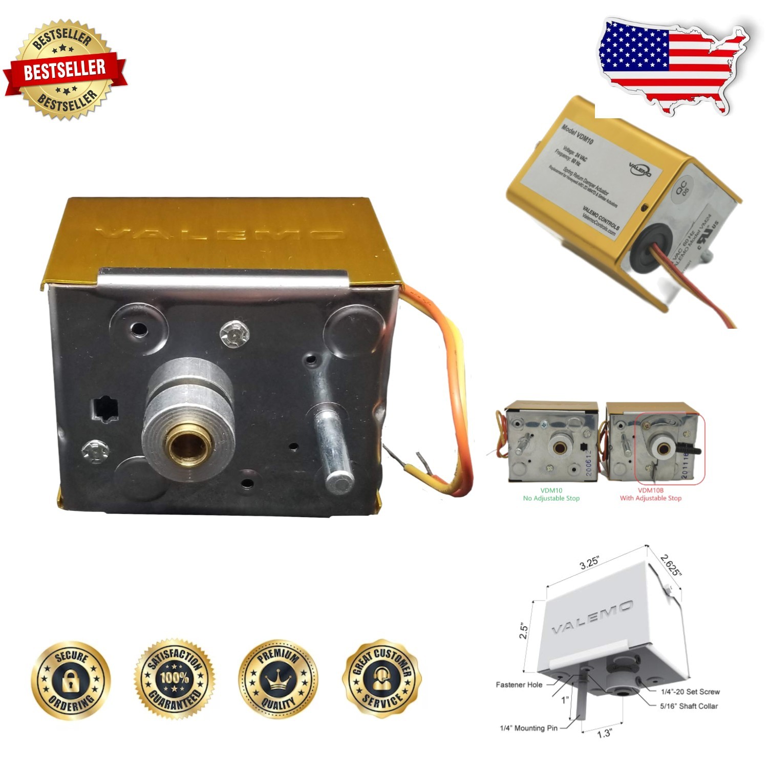 Durable 24V Metal Damper Actuator - 150 RPM, Spring Return, HVAC Air Duct Motor