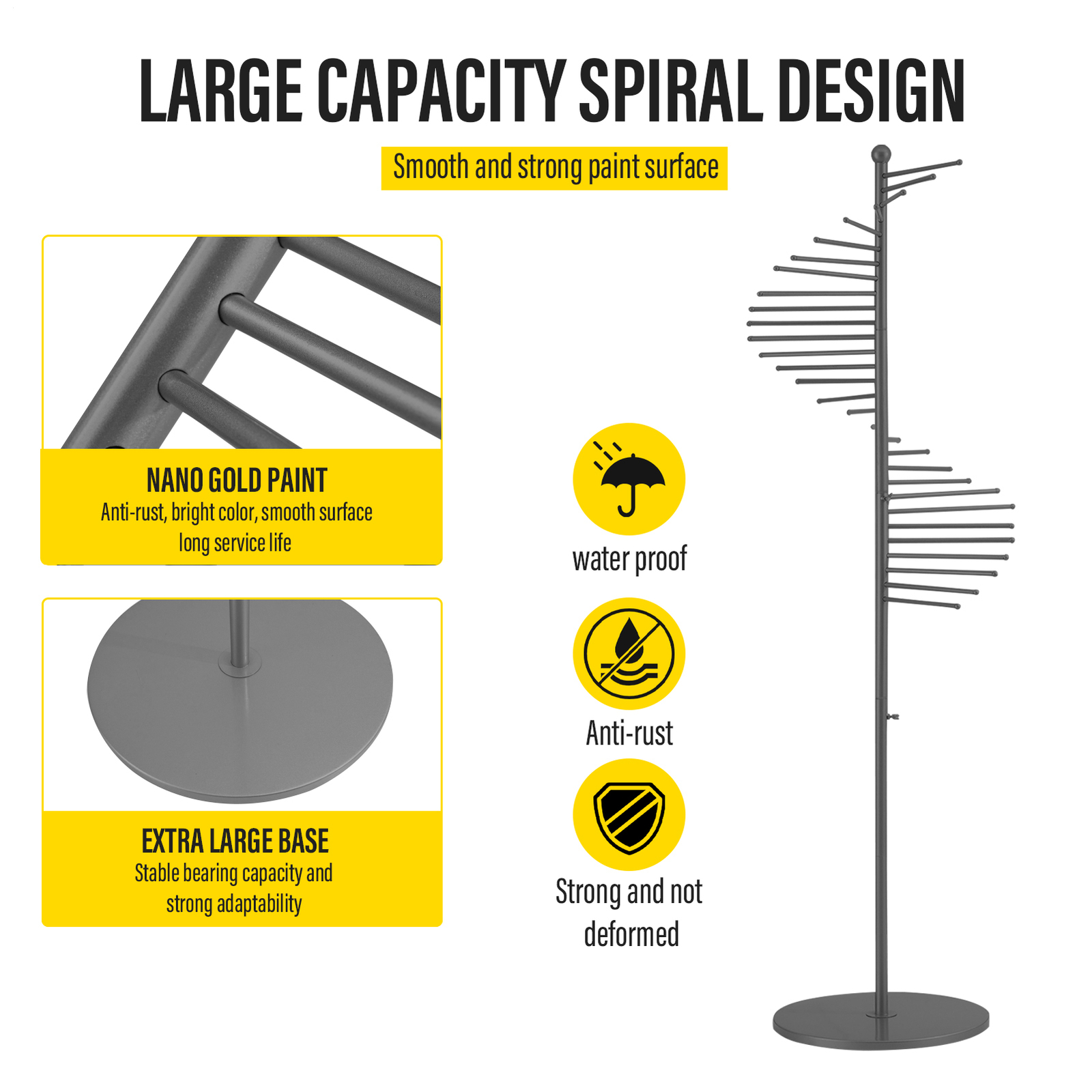 170cm Freestanding Metal Spiral Scarf Display Stand Hijab Organizer Rack Black