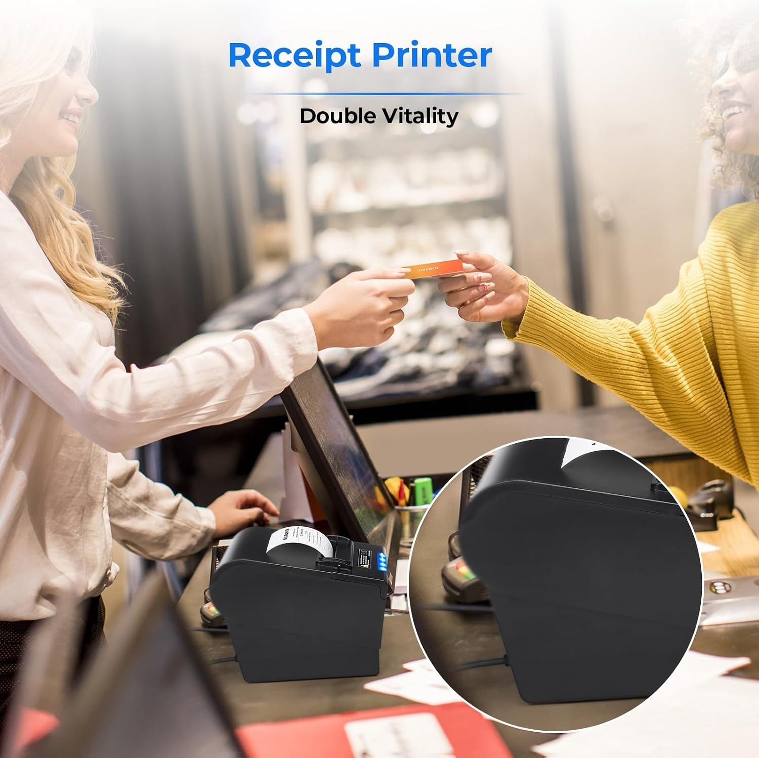 Receipt Printer P068, 3 1/8" 80mm Direct Thermal Printer, POS Printer with Au...
