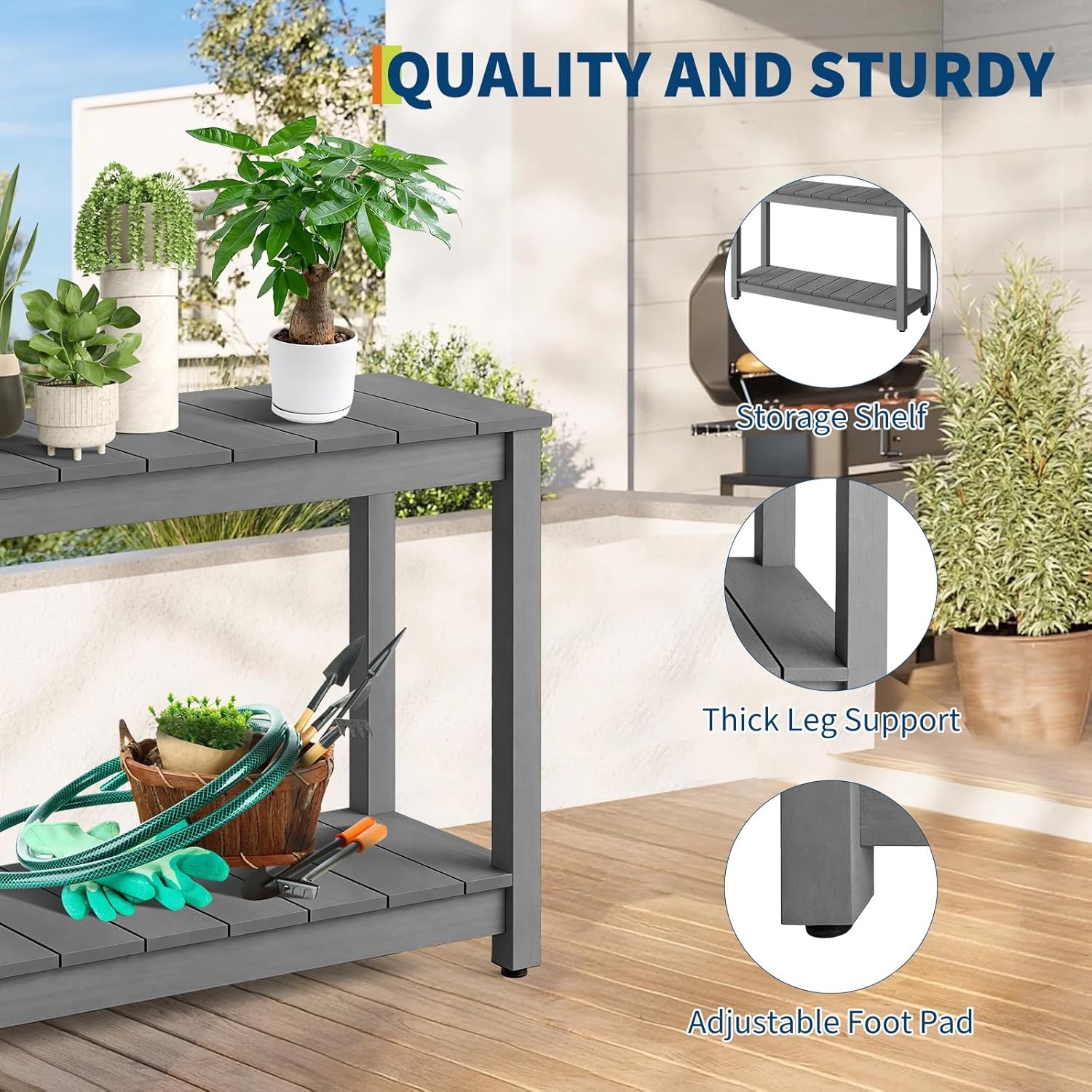 48'' Patio Console Table Outdoor Side Table 2-Shelf Buffet Bar Storage Organizer
