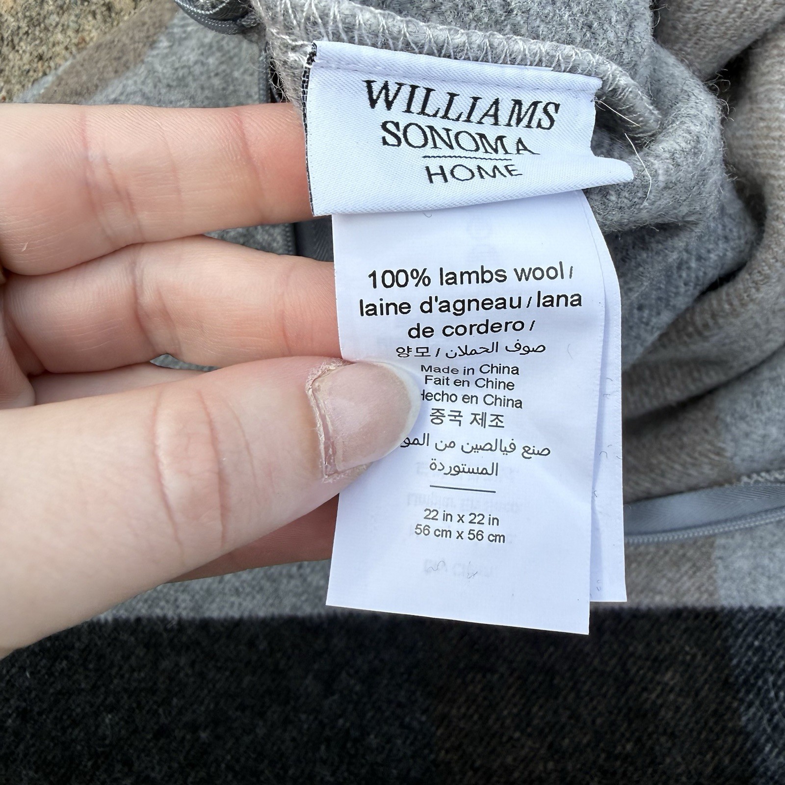 Williams Sonoma Lambs Wool Tartan Pillow Cover 22” Brown Gray, Plaid Soft Square