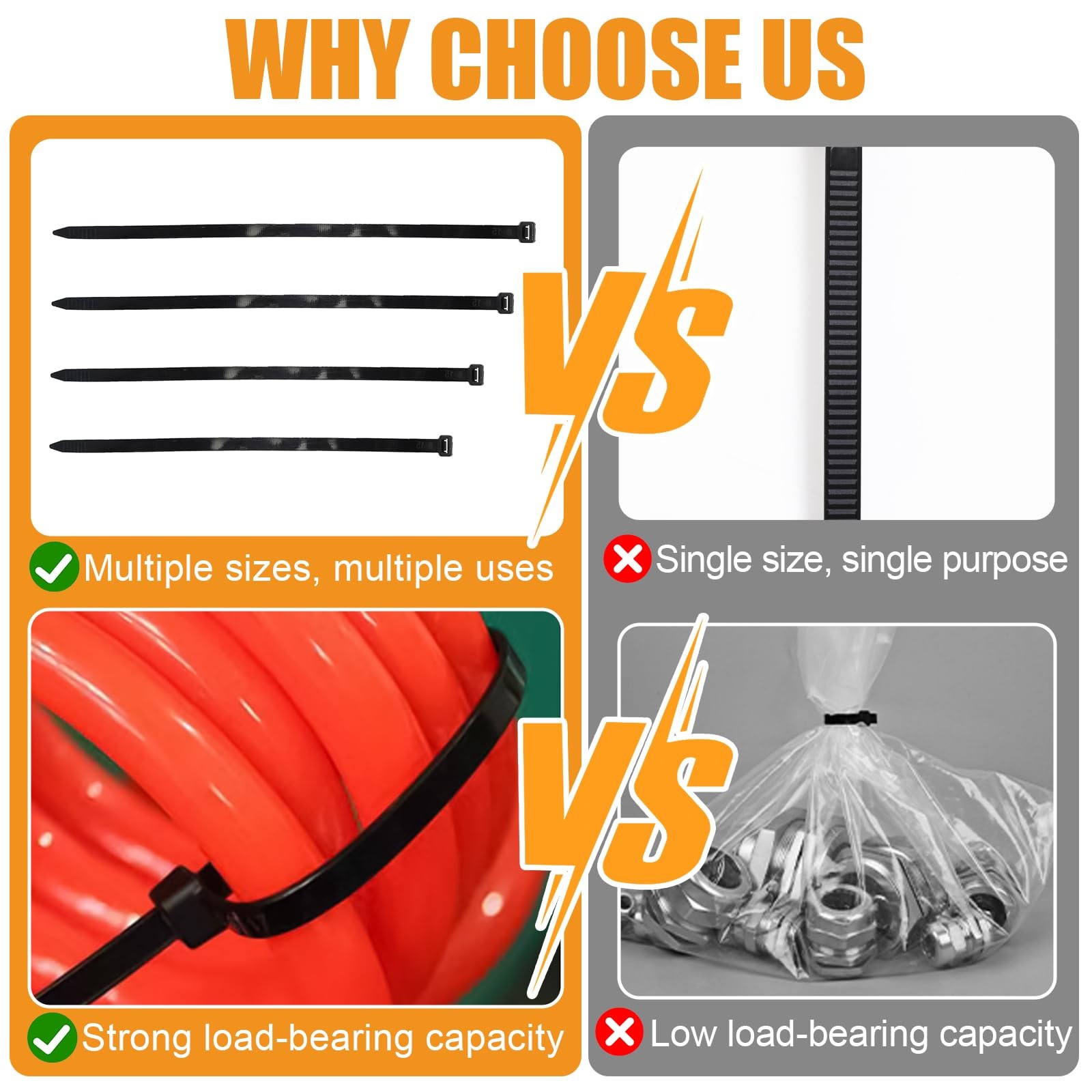 8''+10''+12''+14'' Zip Ties Assorted Sizes, 400 Pack 50 LBS Black Cable Ties ...