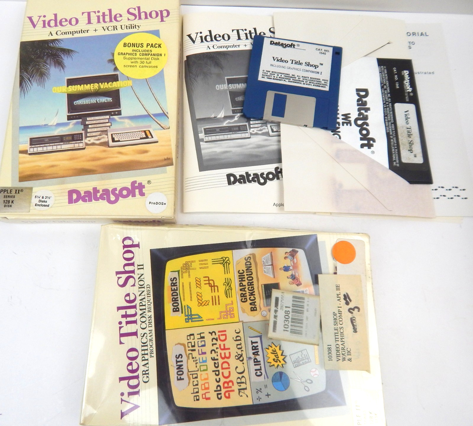 Pair VTG Apple II Video Title Shop Software One New Sealed Graphics II Computer