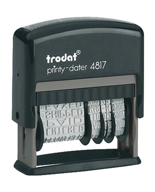 Trodat 4817Self Inking  Date Stamp with 12 Changeable Messages, Green Ink