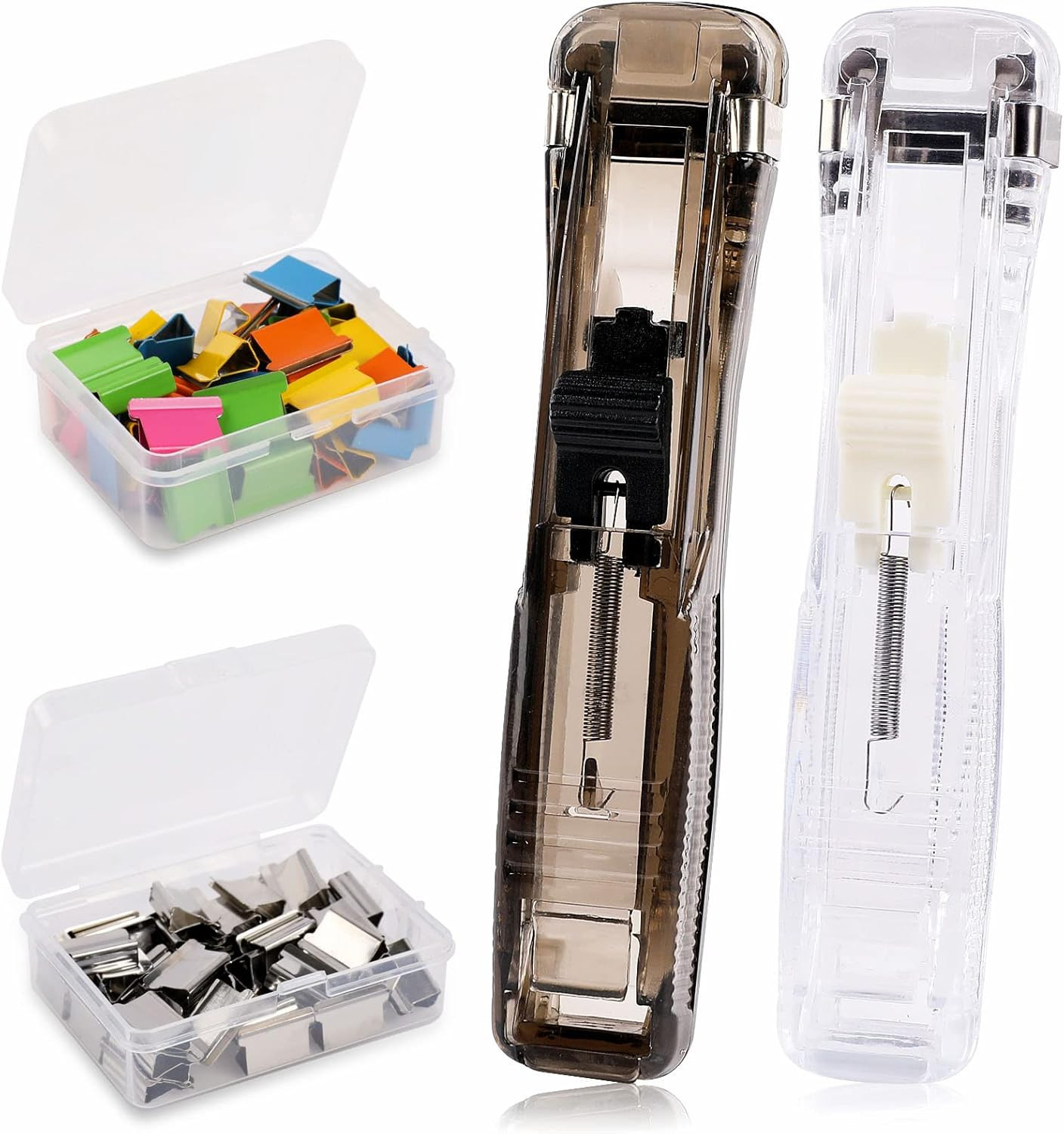 2Pcs Paper Clip Dispenser, Handheld Paper Clam Clip Dispenser with 100 Pcs Paper