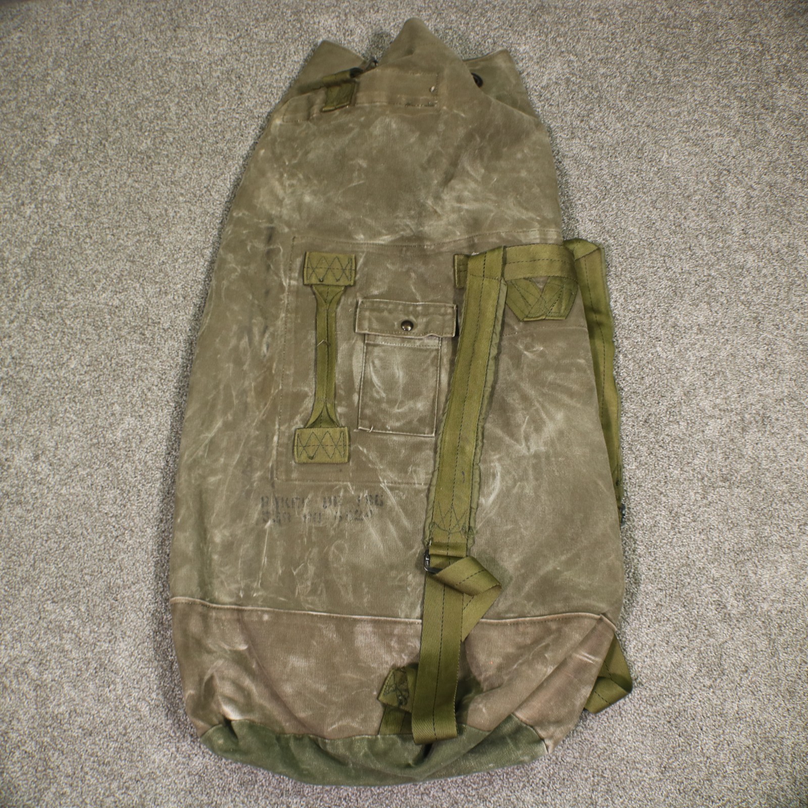 Vintage Olive Green Duffel Bag Military Issue Cotton Duck Canvas Army USA