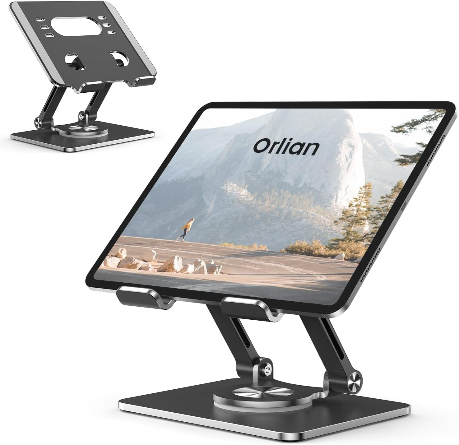 Tablet Stand Holder with Thickened 360°Rotating Base Dual Rod Adjustable Aluminu