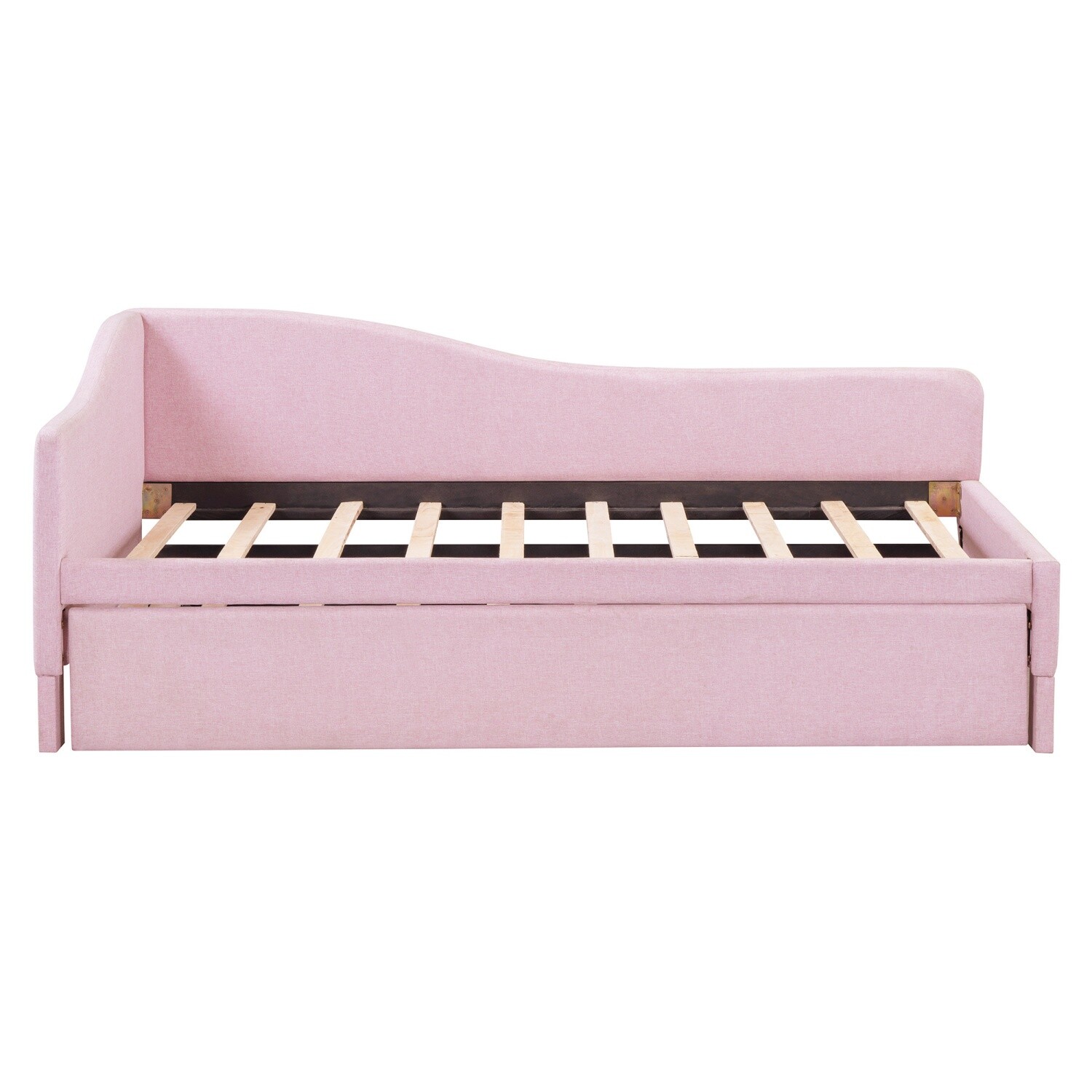 Twin Size Daybed Linen Upholstered Bed Frame Sofa Bed with Pull Out Trundle Bed