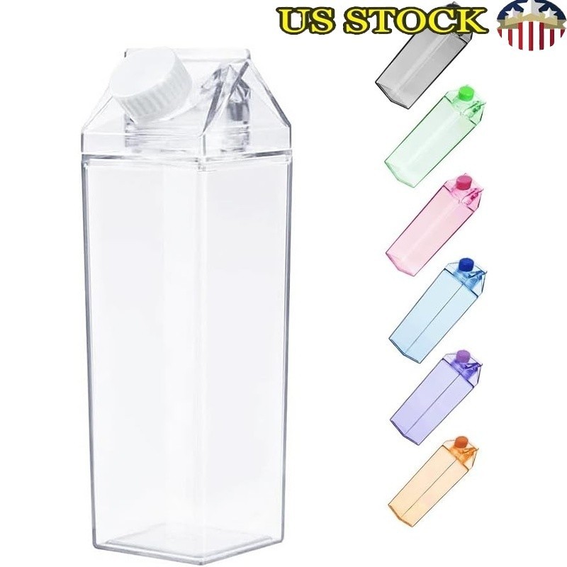 Clear Milk Carton Water Bottle BPA Free Lightweight Customizable Drinkware Gift