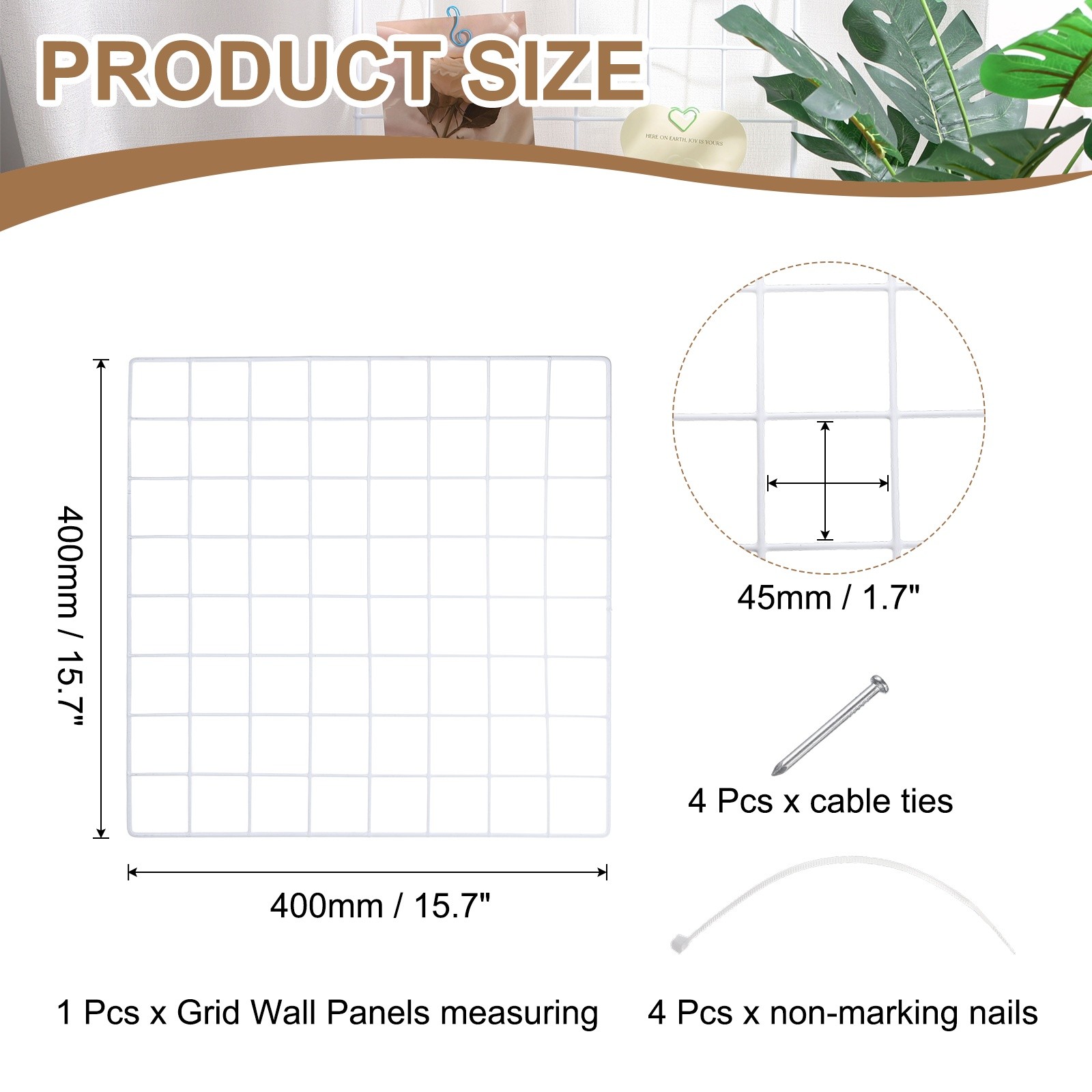 Grid Wall Panels, 15.7" x 15.7" Display Holders Hanging Frame, White