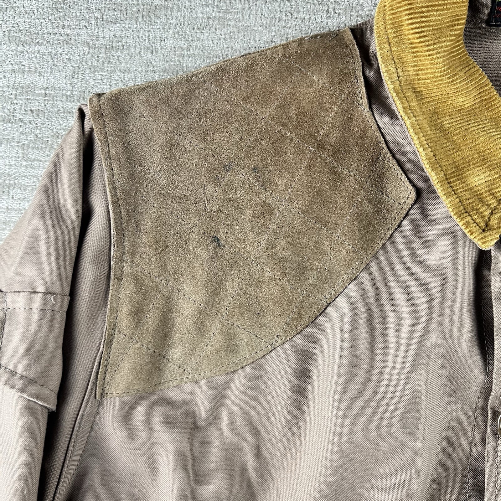 Vintage 10X Hunting Shooting Jacket Men Size L Brown Canvas Leather Pads USA 60s