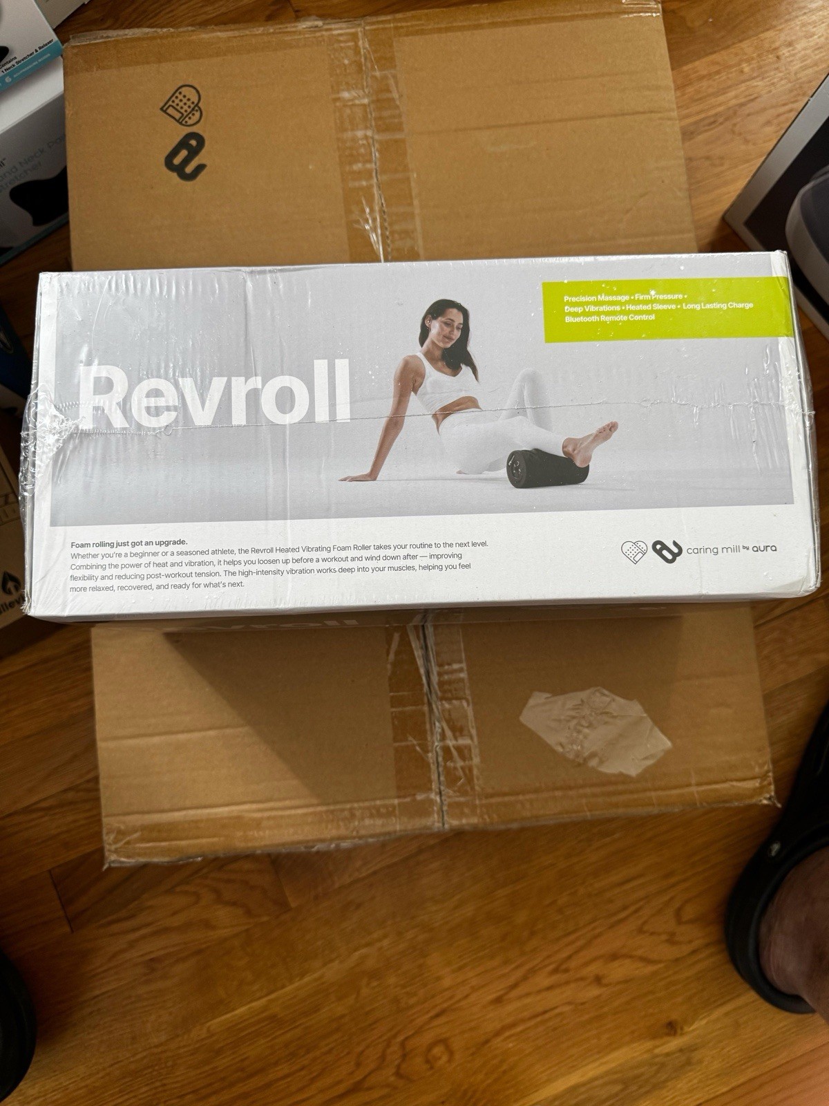 Caring Mill Aura Revroll Heated Vibrating Foam Roller Bluetooth Remote Black