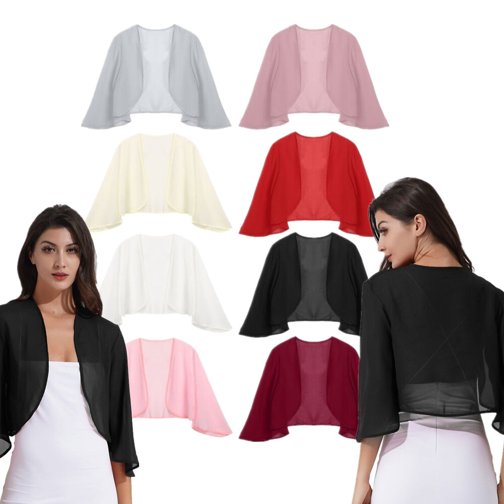 US Women's Wedding Capes Chiffon Shawl Wraps Shrug Bridal Capelet Dress Cover Up