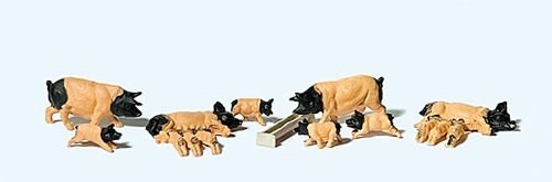 NEW HO Preiser 10149 Brown / Black Pigs & Piglets : Farm Figures