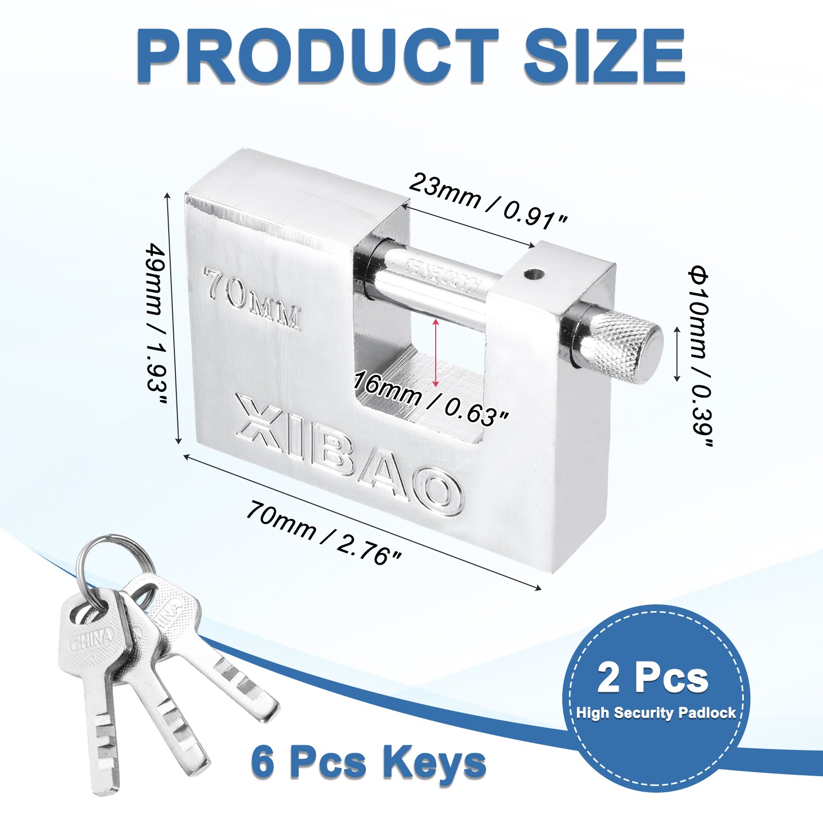 2Pcs Shipping Container Lock with 3 Keys High Security Padlock (2-3/4 Inch)